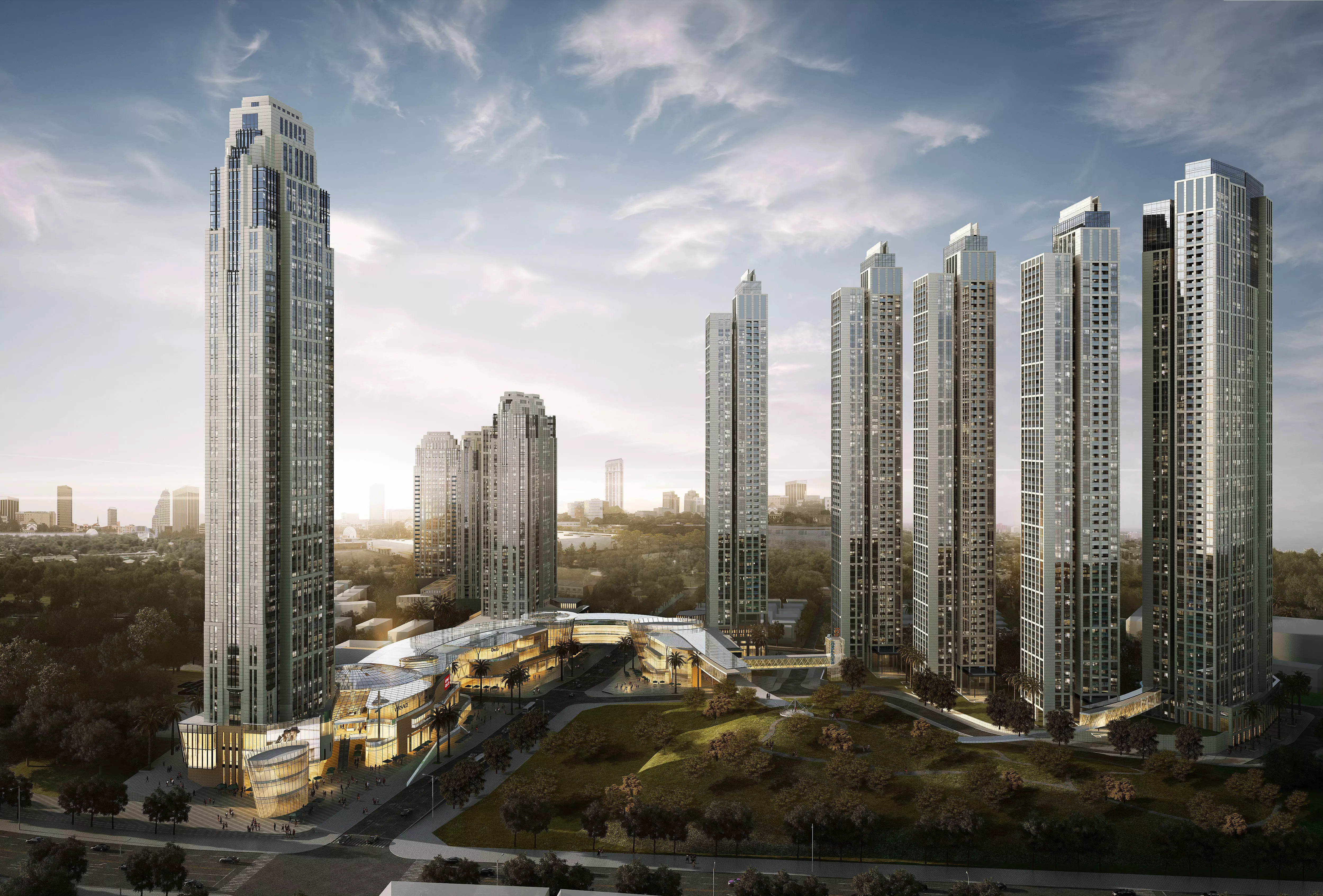 High rise buildings and commercial complexes Low-poly 3D model