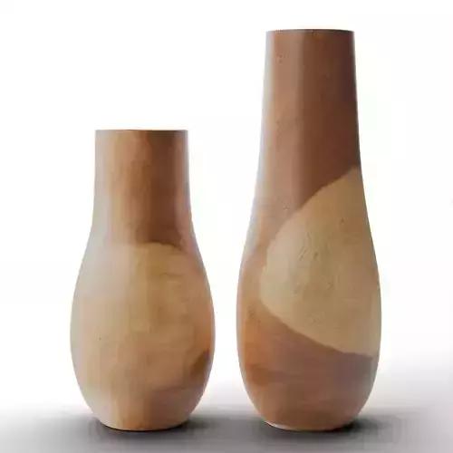 Pure Wood Hand-Carved Floor Vase Set - Mango Wood Low-poly 3D model