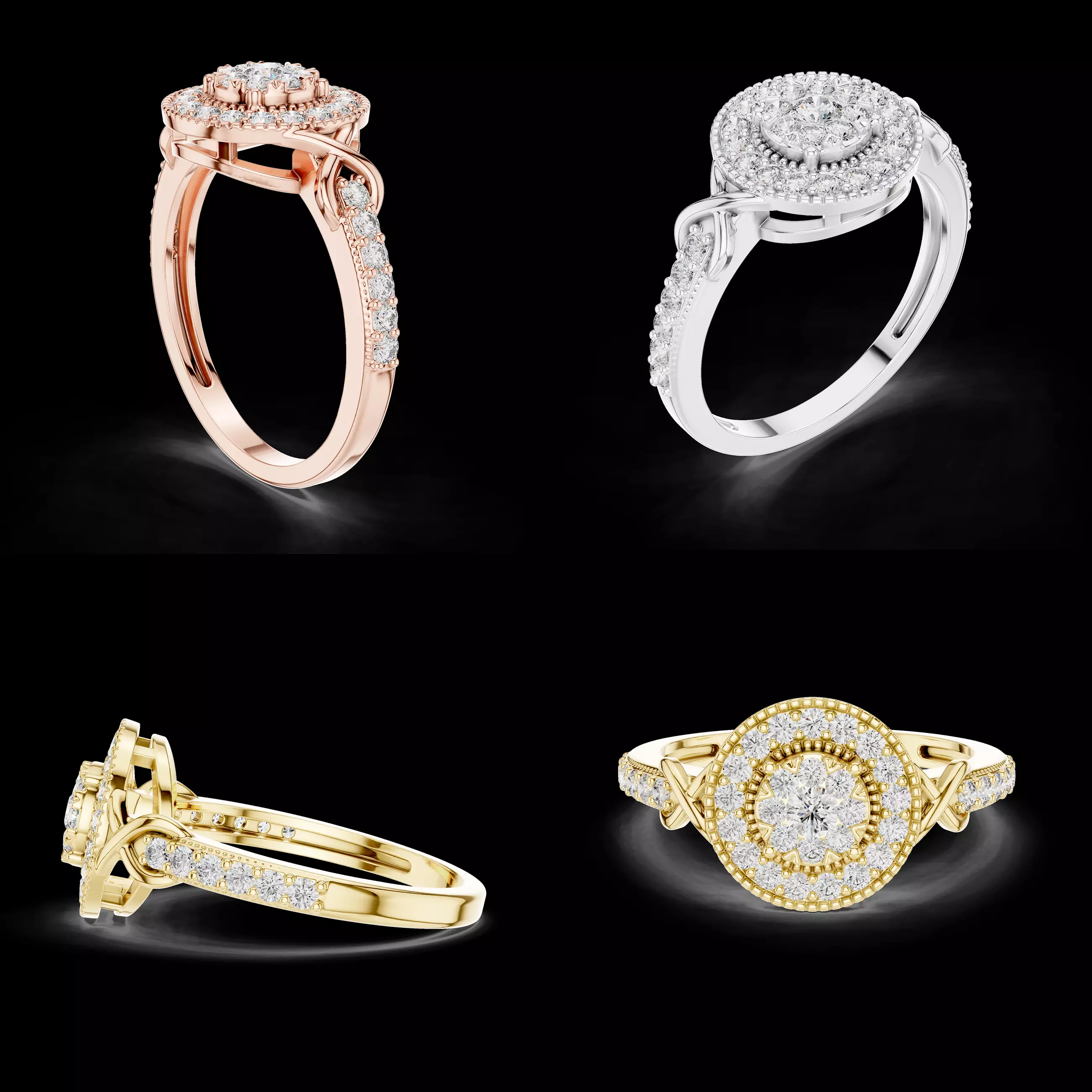 Classic Double Halo Diamond Ring CAD Design 3DM STL 3D print model