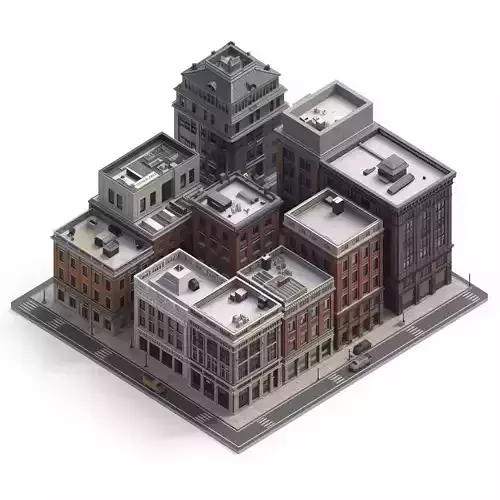 Modular Urban Building Kit 3D Models Low-poly 3D model