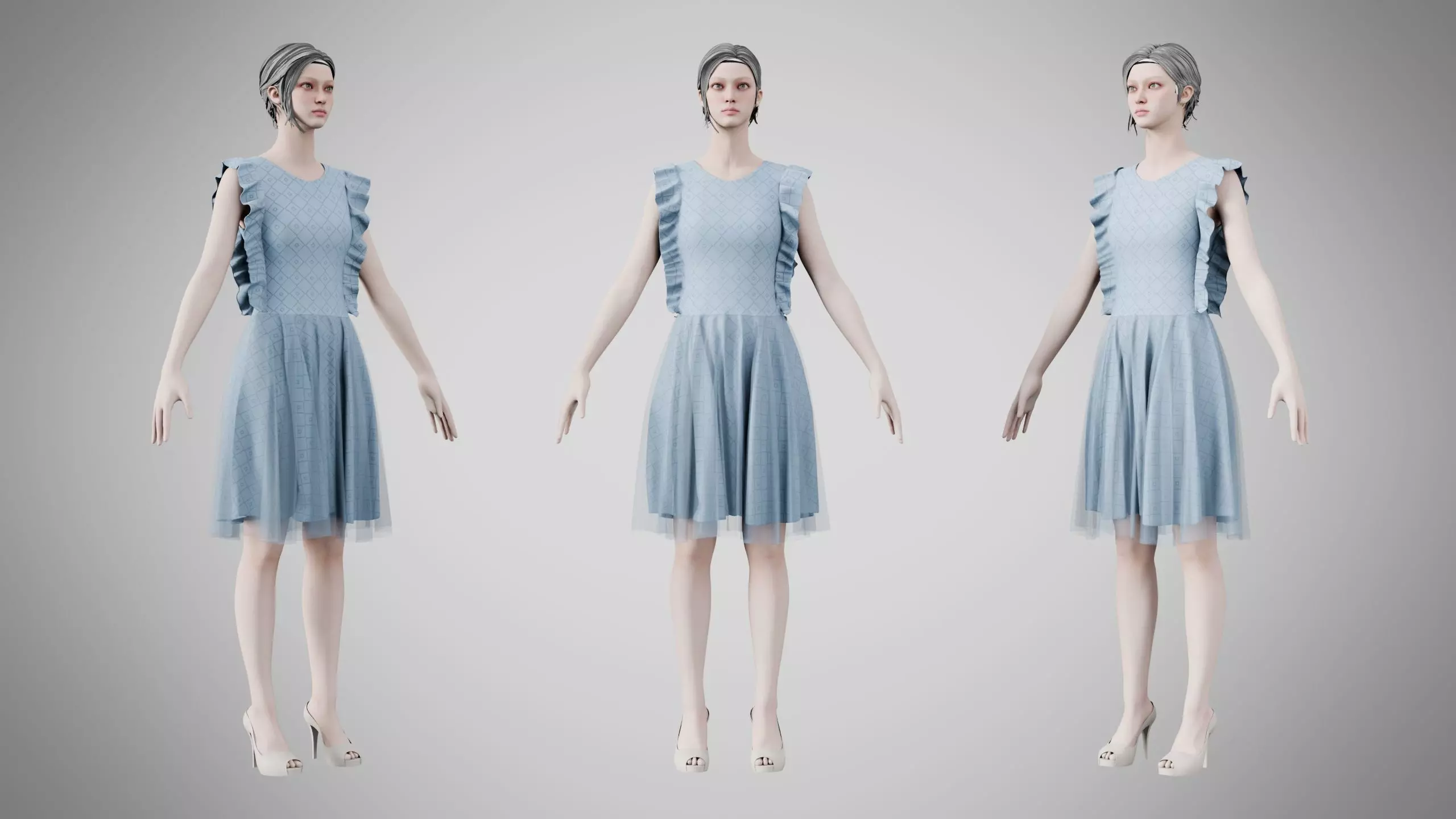 Dress 20 Light Blue Low-poly 3D model