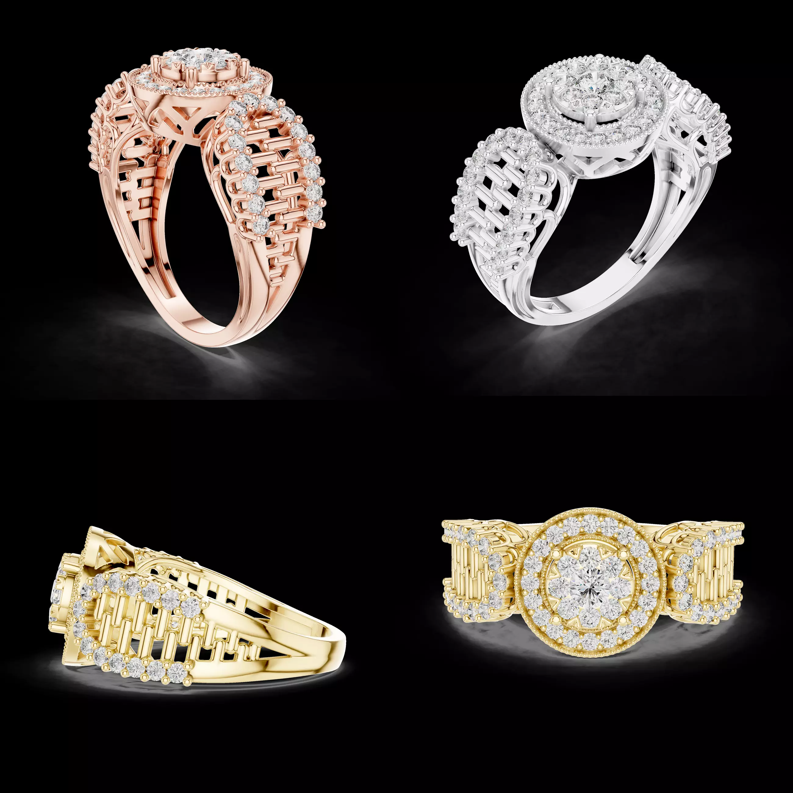 Luxury Heavy Halo Diamond Ring CAD Design 3DM STL 3D print model