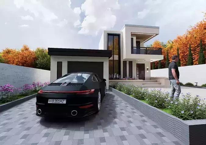 Two Modern Houses cottage and garden 3D model