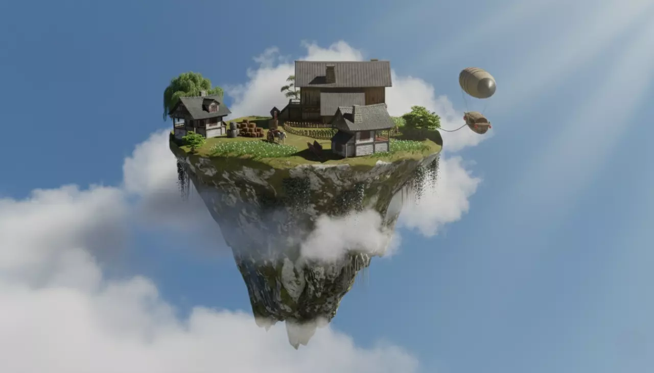 Floating Island Village Low-poly 3D model