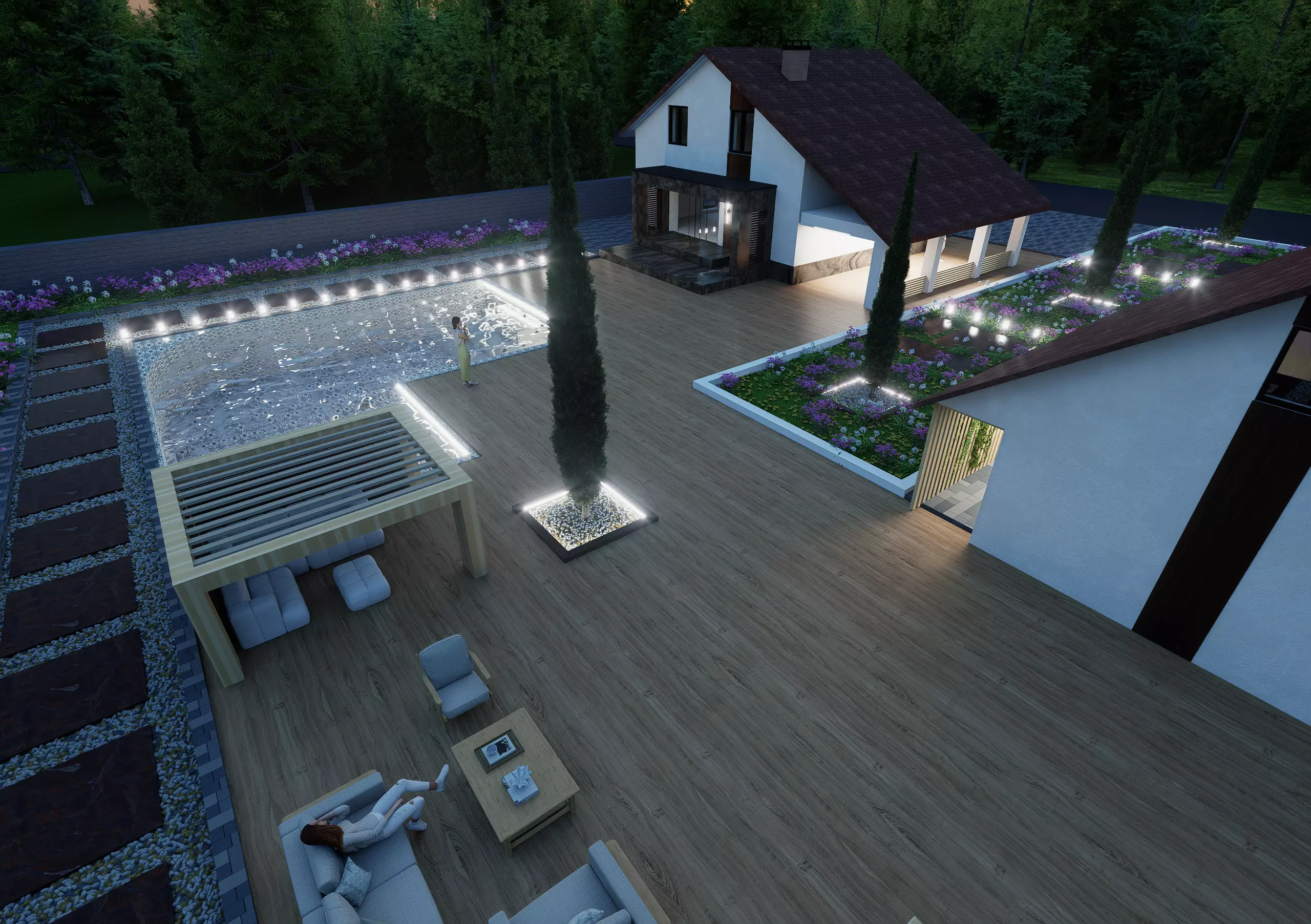 Classic house pool and auto garage 3D model