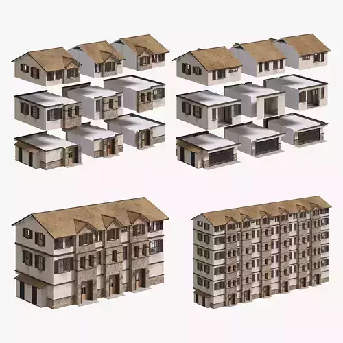 Modular Mediterranean Townhouse Kit - 9 Game Ready Modules PBR Low-poly 3D model