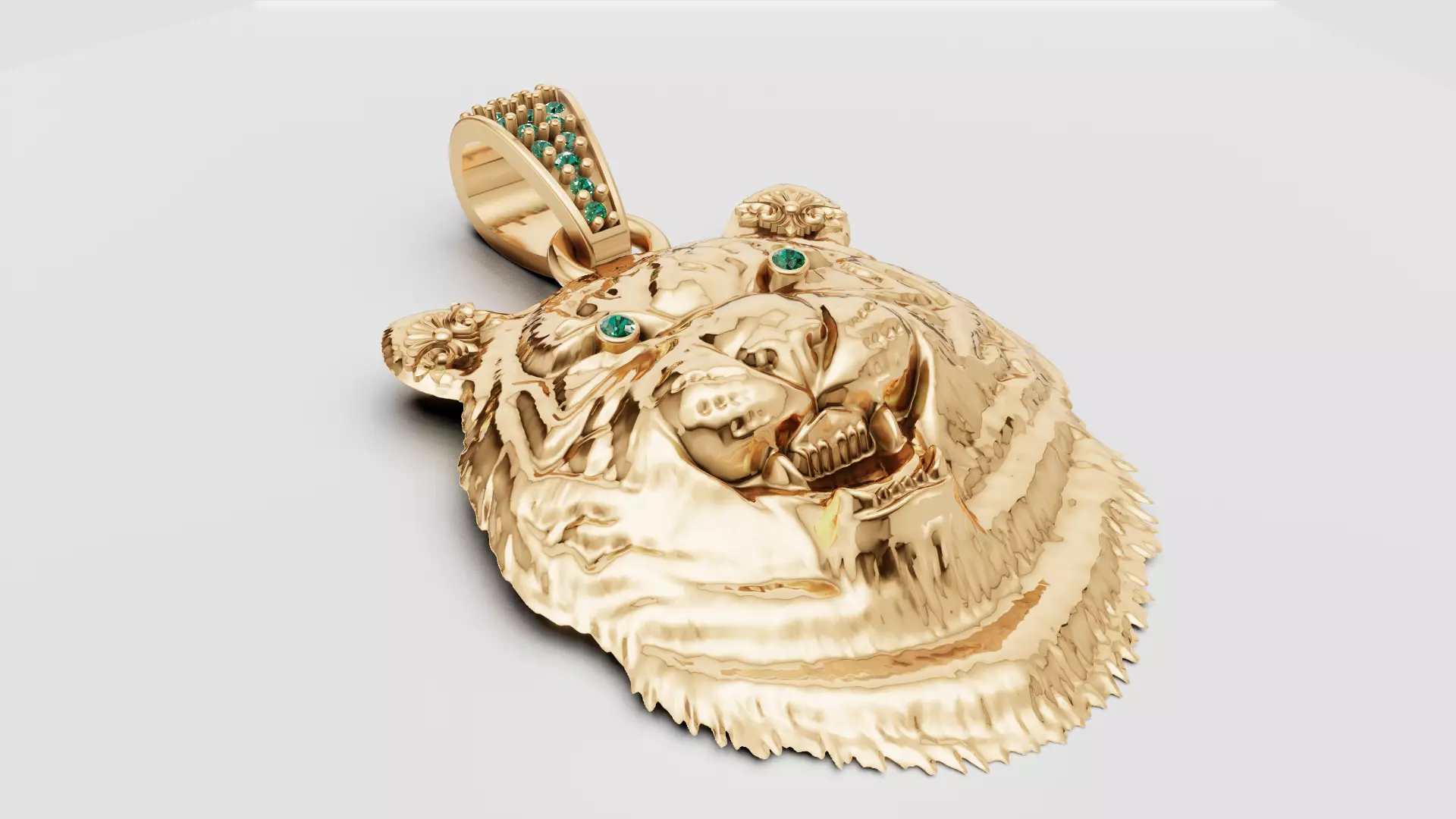 Imperial Emerald Tiger Head Pendant 3D print model