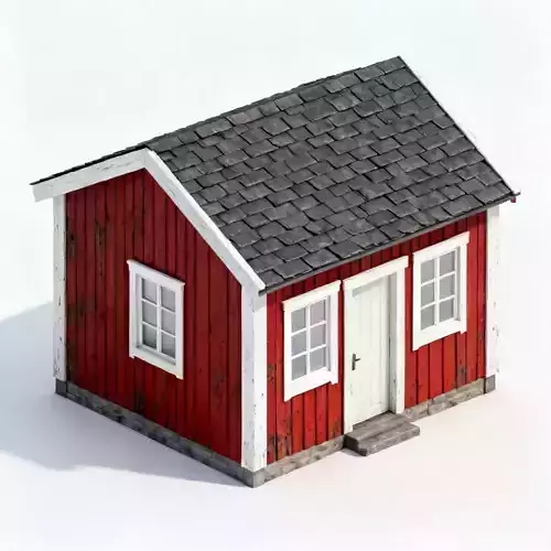 Rustic Red Wooden Cottage 3D Model