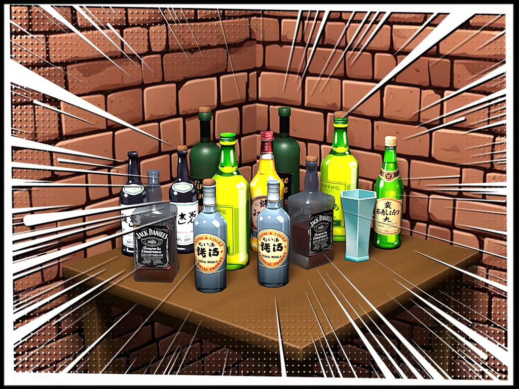 Stylized bottles collection Bar props Drinks Free low-poly 3D model