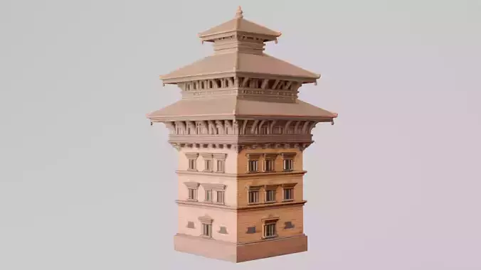 South Asian MultiTier Pagoda Temple  PBR Game-Ready 3D Model
