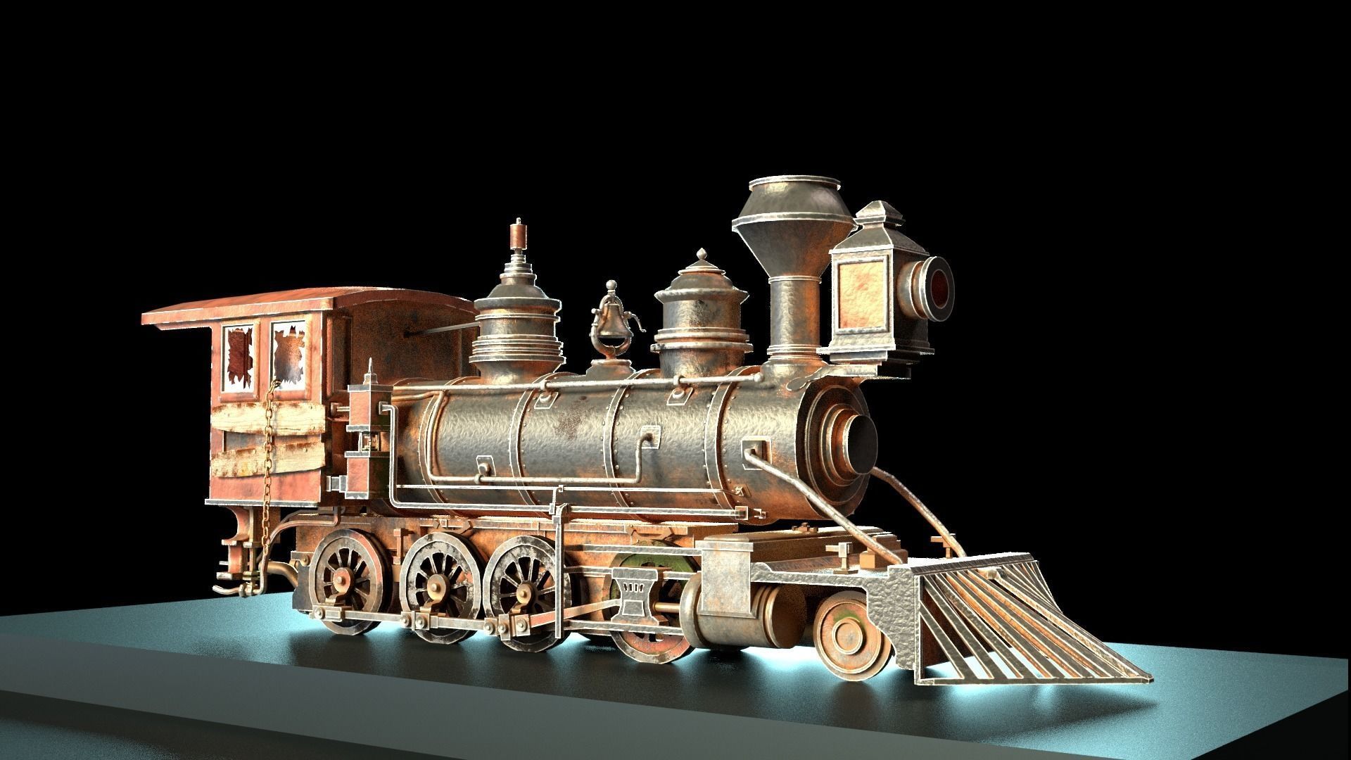 Rustic Steam Train Locomotive 3D model_0