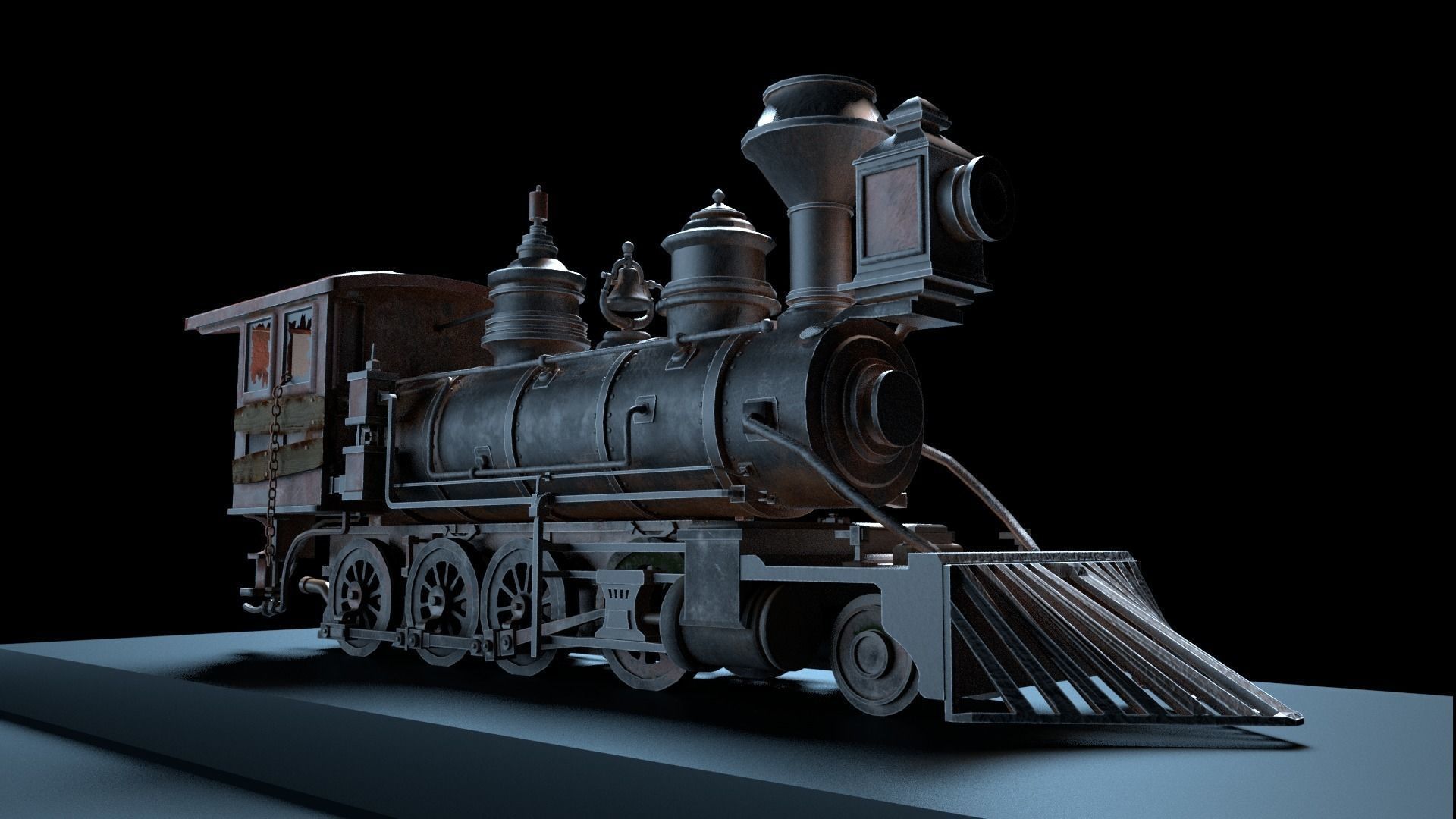 Rustic Steam Train Locomotive 3D model_3