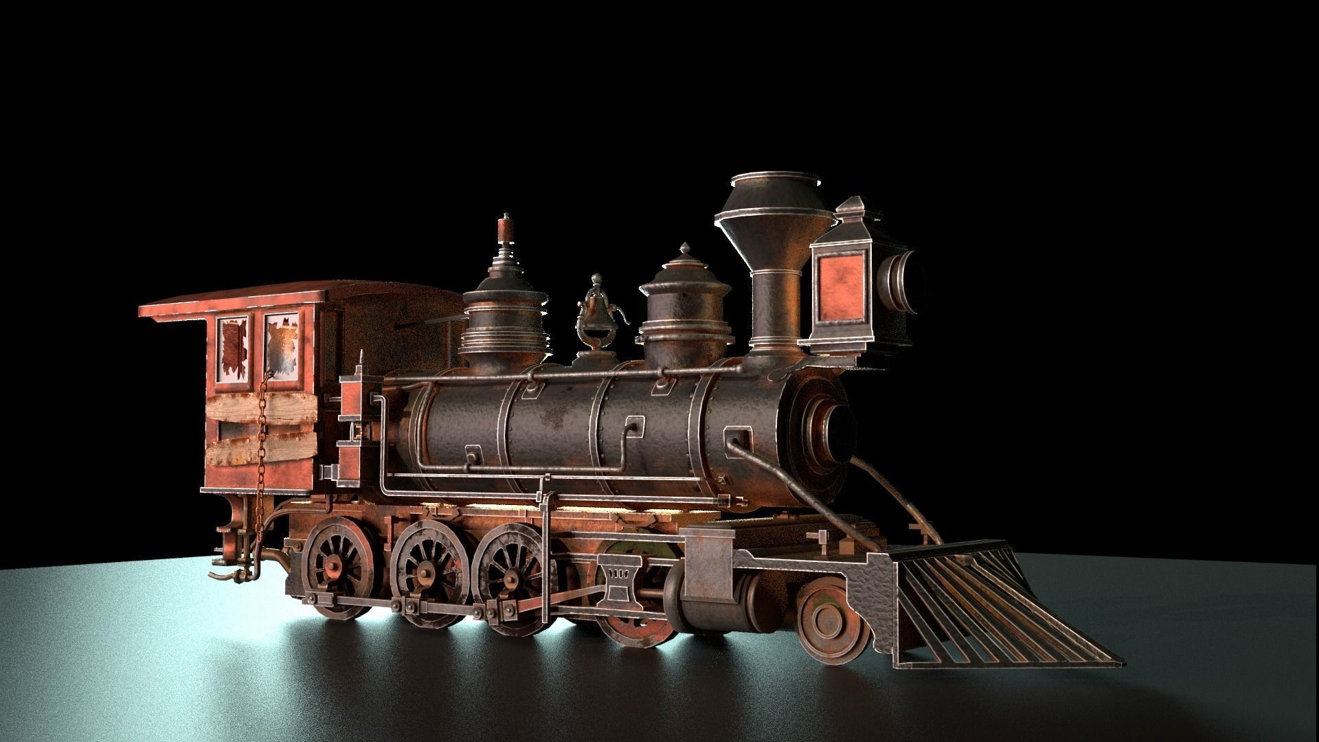 Rustic Steam Train Locomotive 3D model_8