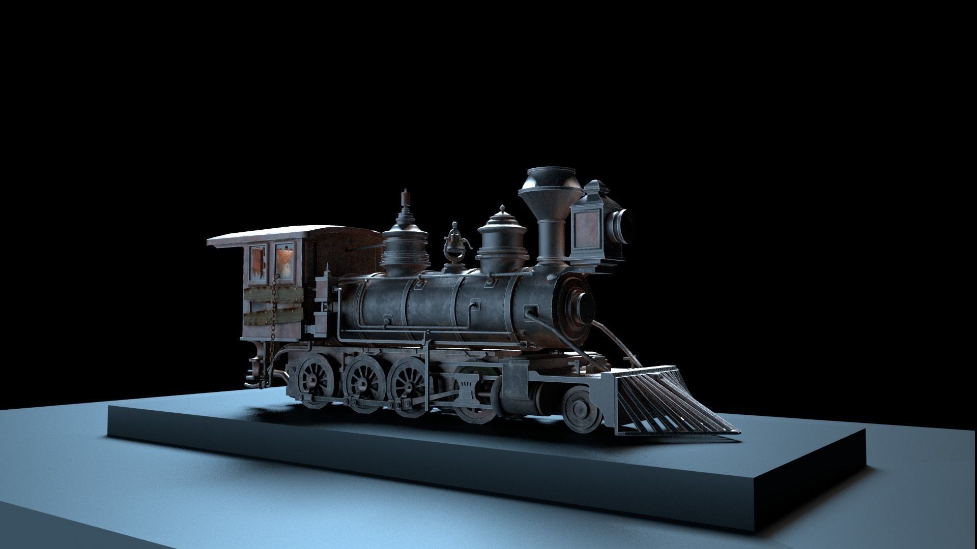 Rustic Steam Train Locomotive 3D model_5