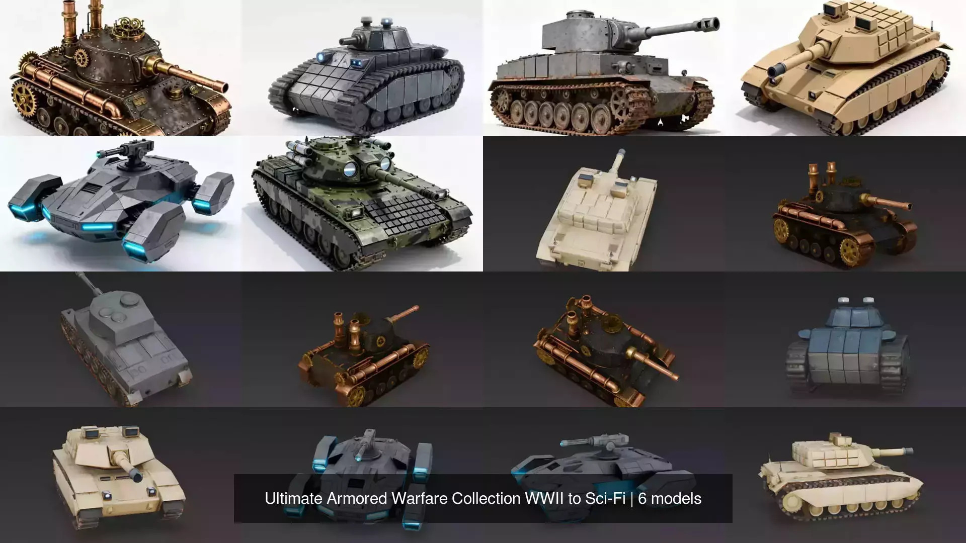 Ultimate Armored Warfare Collection WWII to Sci-Fi 3D Model Pack
