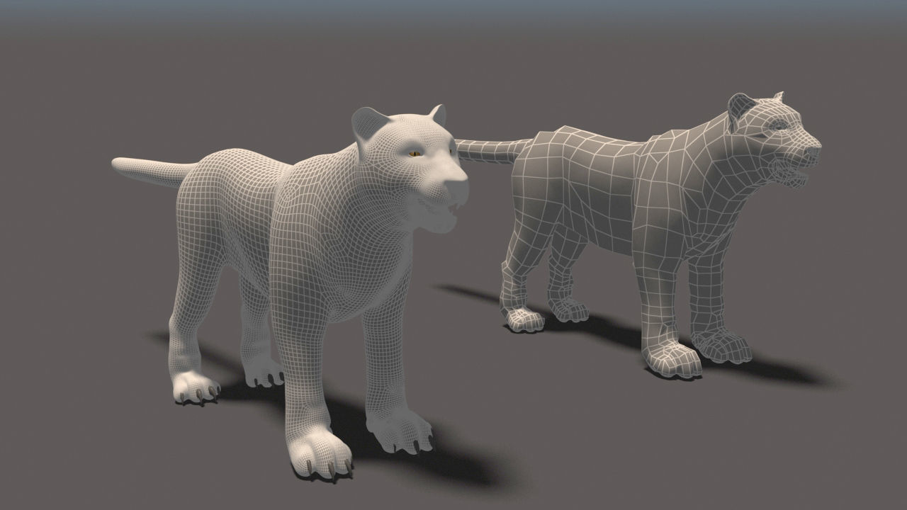 White Tiger High Poly and Low Poly Low-poly 3D model_7