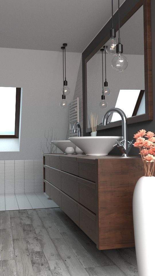 Bathroom modern with wooden floors 3D model_0