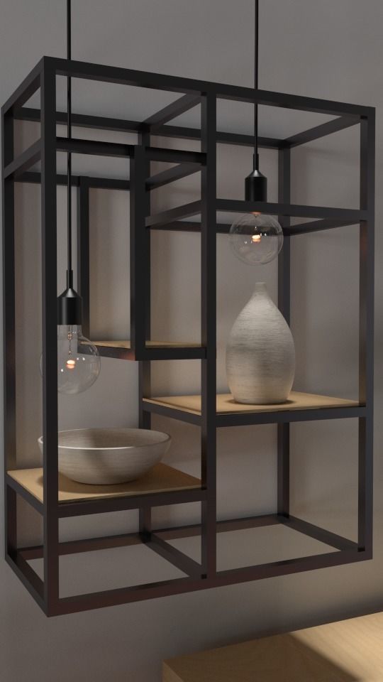 Bookstand pendant light with frame and two bowls hanging from it 3D model_2