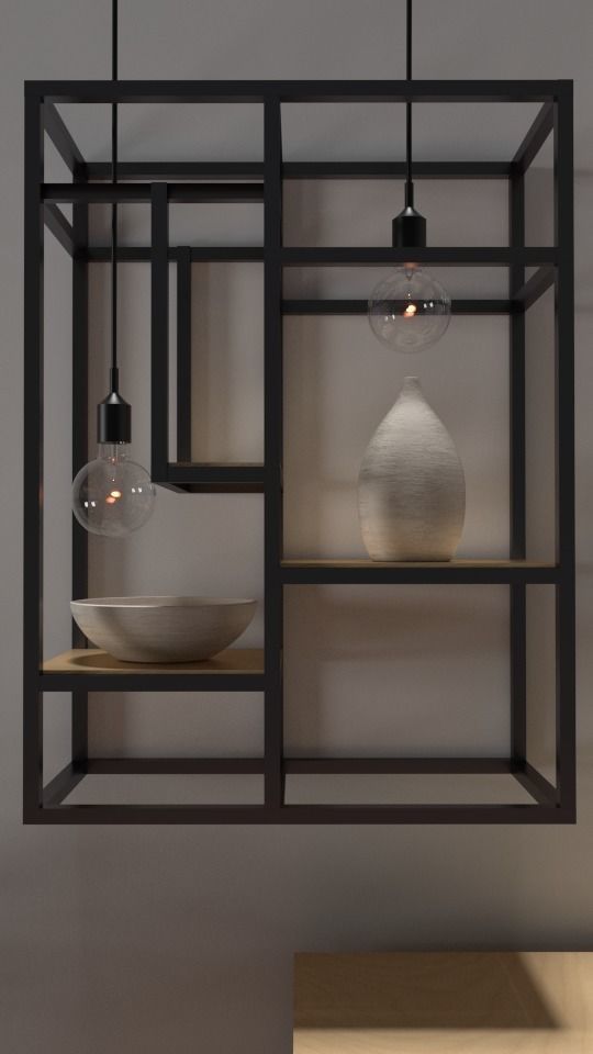 Bookstand pendant light with frame and two bowls hanging from it 3D model_0