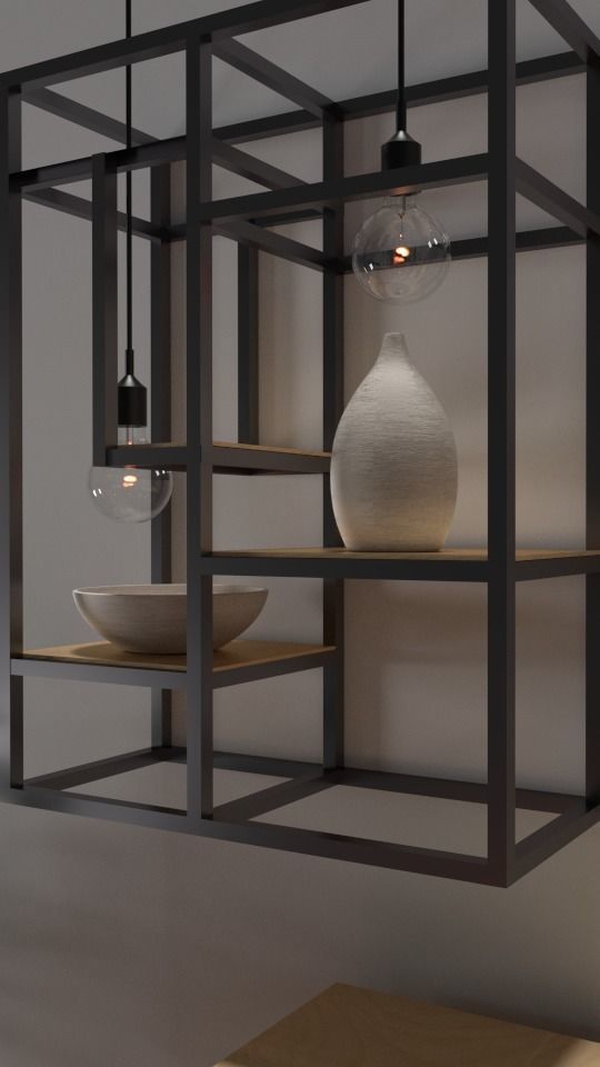 Bookstand pendant light with frame and two bowls hanging from it 3D model_1