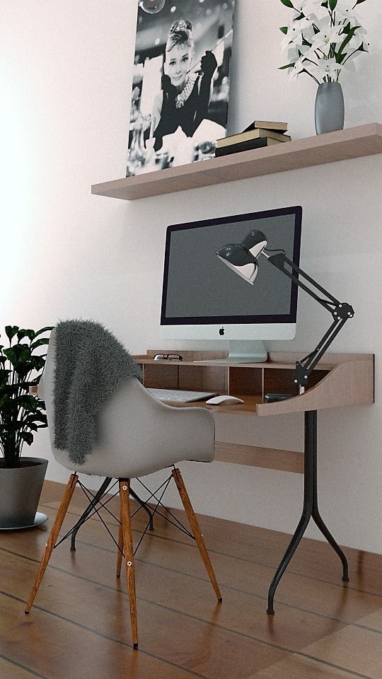 Workspace modern home office design 3D model_0