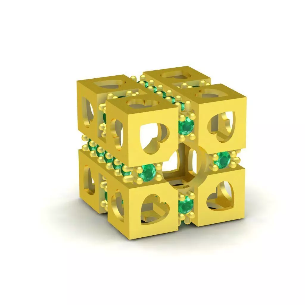 Luxury Heart Cut Cube Bead Charm with Pave Accents 128a 3D print model
