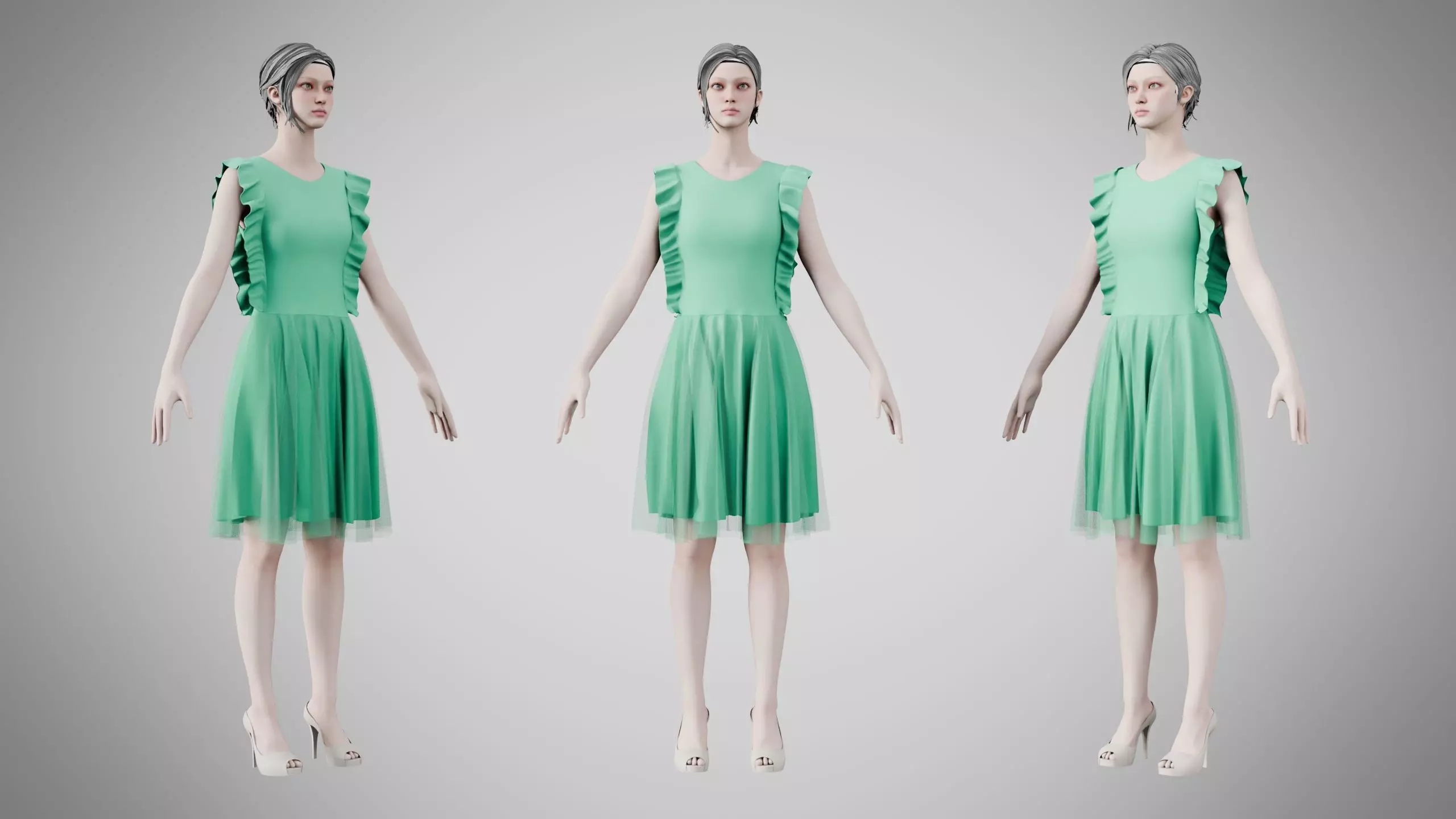 Dress 20 Medium Aquamarine Low-poly 3D model