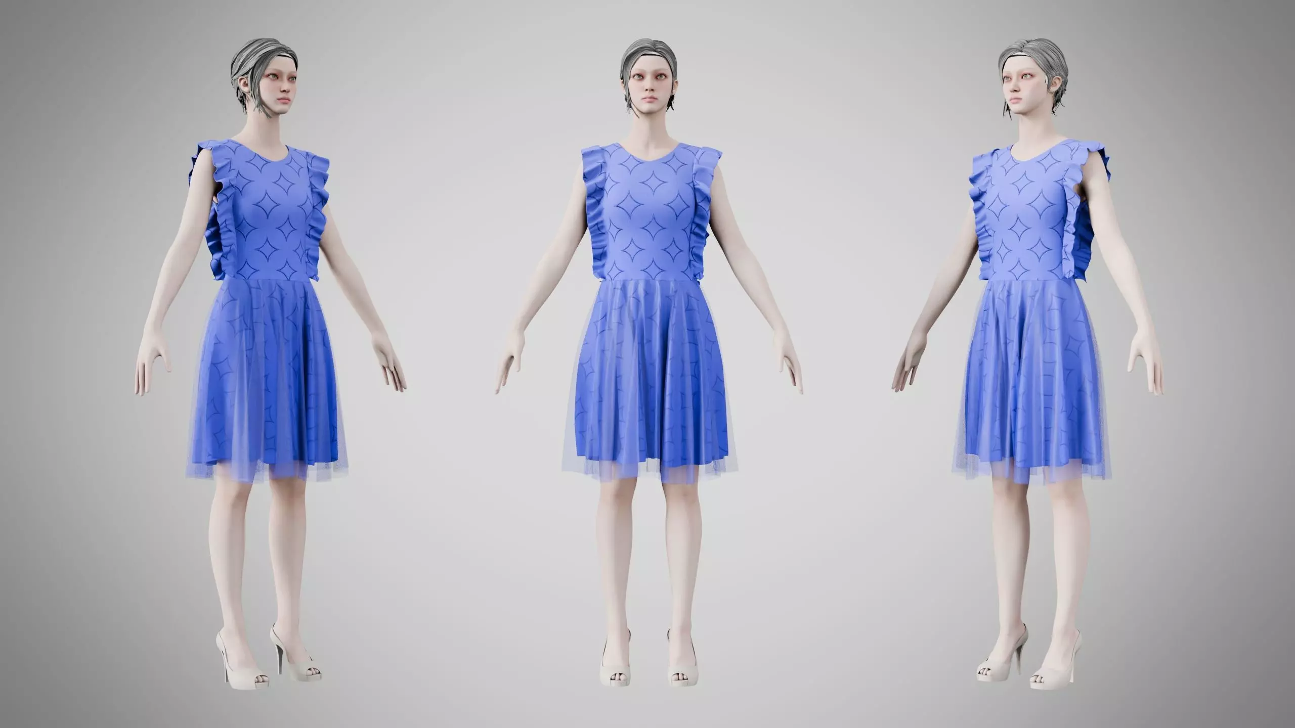 Dress 20 Very Light Blue With Design Low-poly 3D model