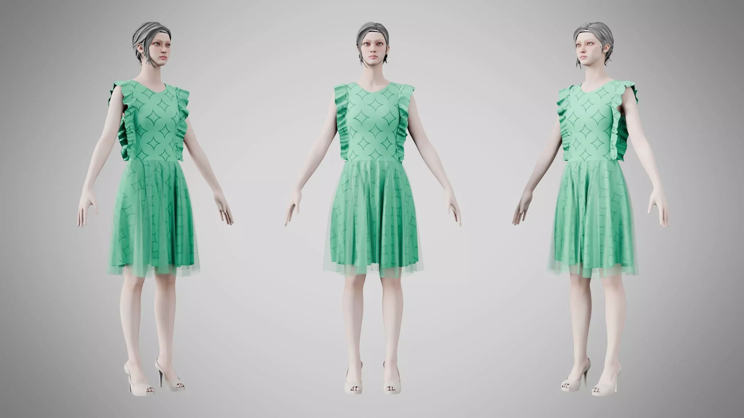 Dress 20 Medium Aquamarine With Design Low-poly 3D model