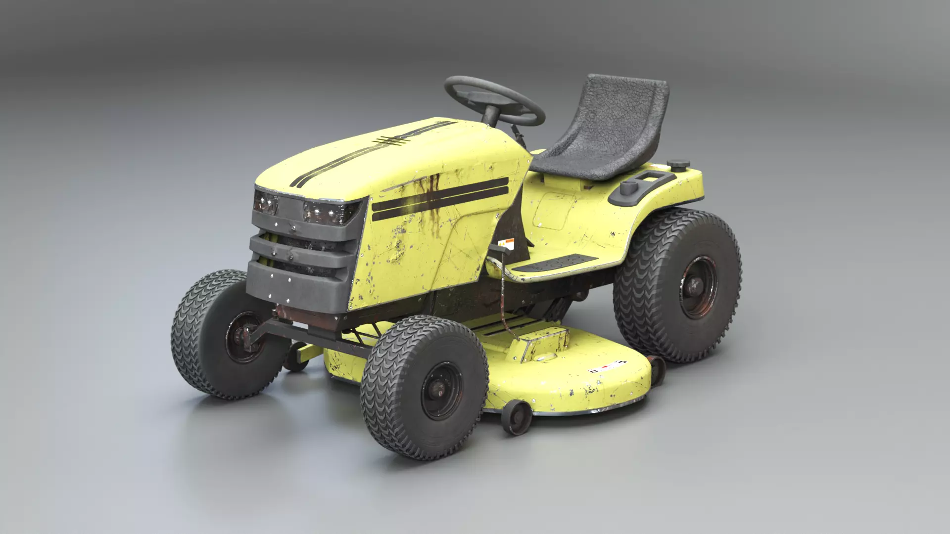 Old Ride-On Lawn Mower Realistic Garden Tractor PBR Textures Low-poly 3D model