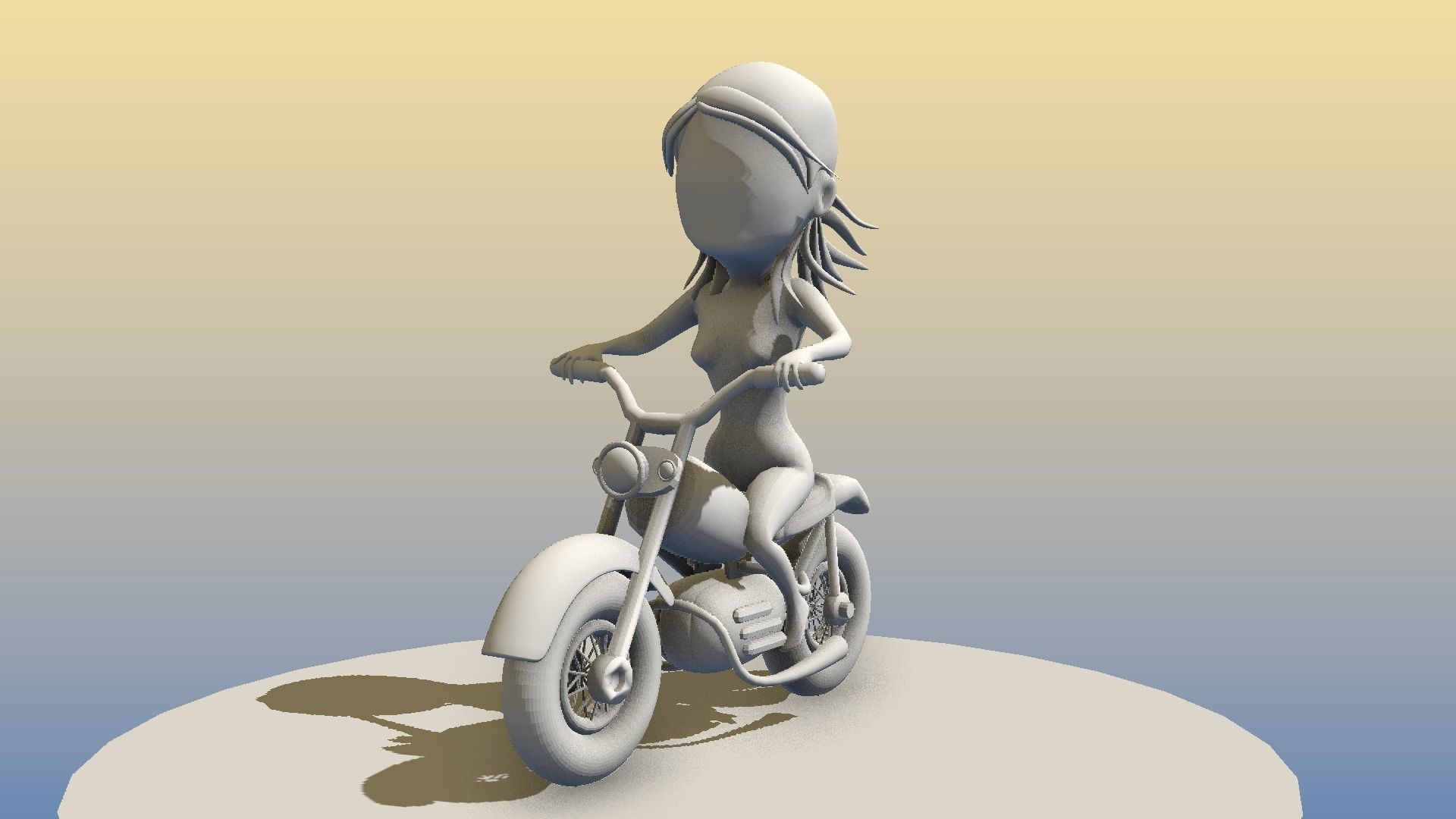 Big head woman riding bike 3D model_0
