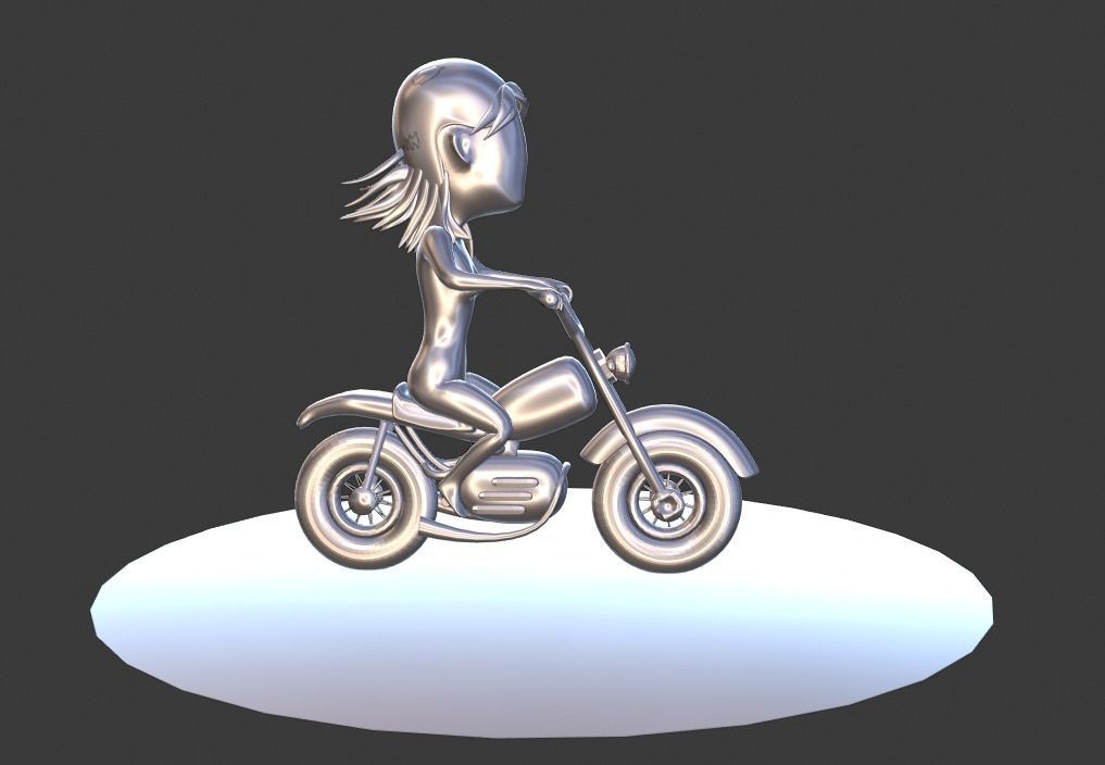 Big head woman riding bike 3D model_5