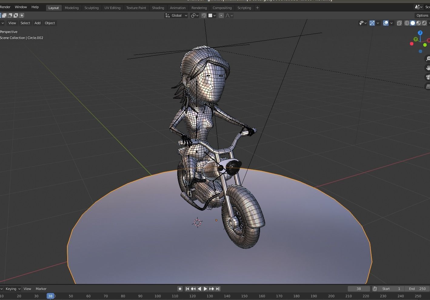 Big head woman riding bike 3D model_3