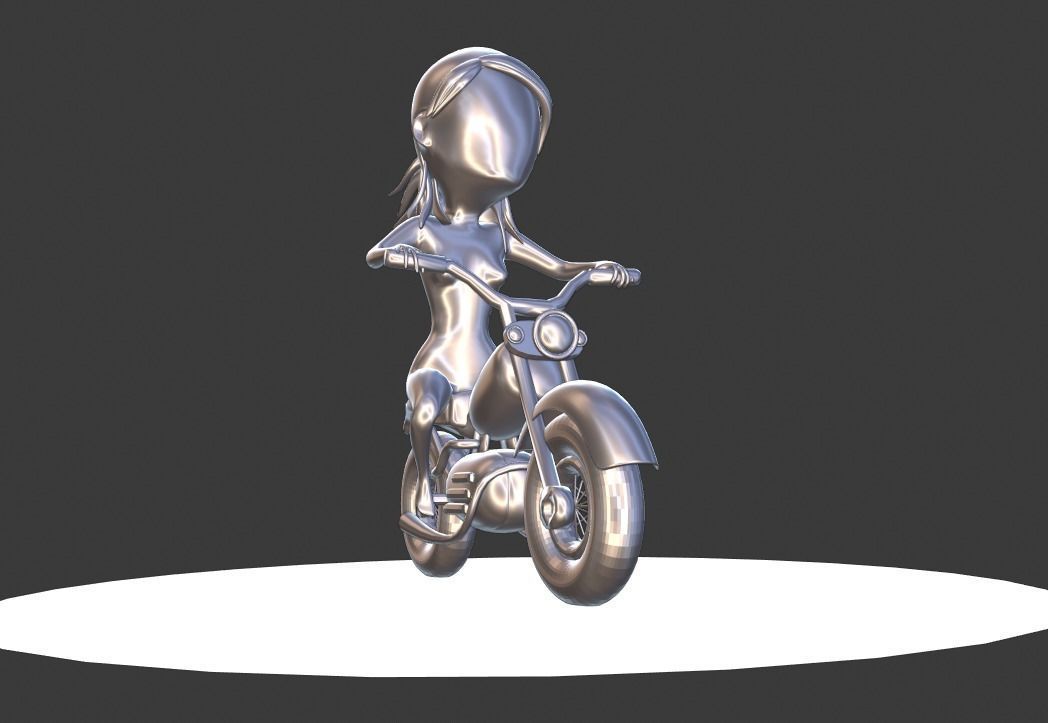 Big head woman riding bike 3D model_7