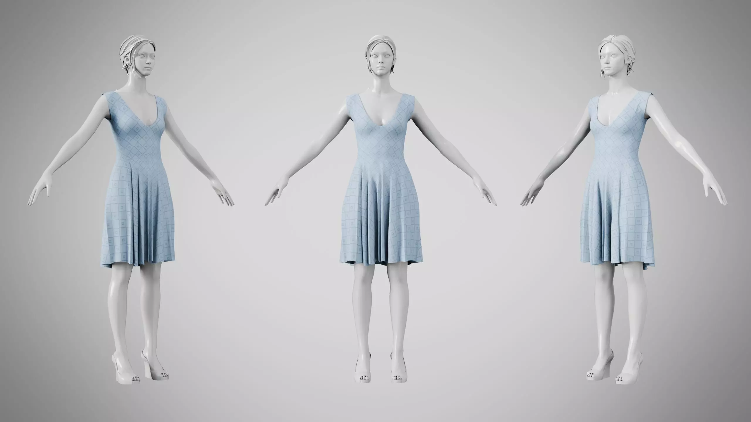 Dress 21 Light Blue Low-poly 3D model