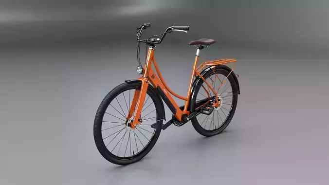 Realistic 3D Model of Orange Dutch City Electric Bicycle PBR 