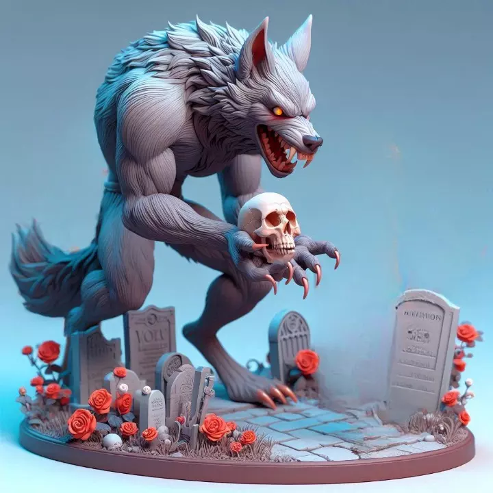 3224Werewolf Howling with Skull Minimalist Statue STL 3D print model