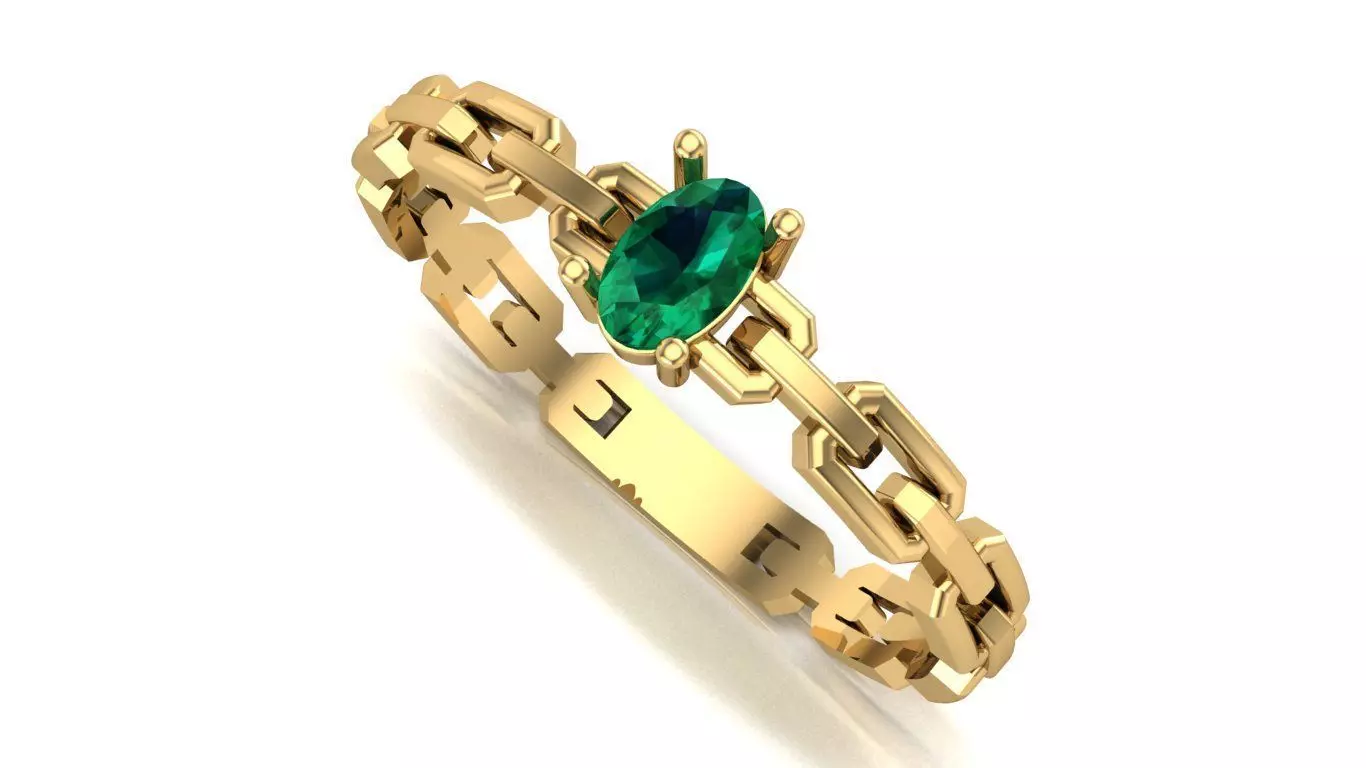 Link Band Ring with Oval Center Stone 3D print model