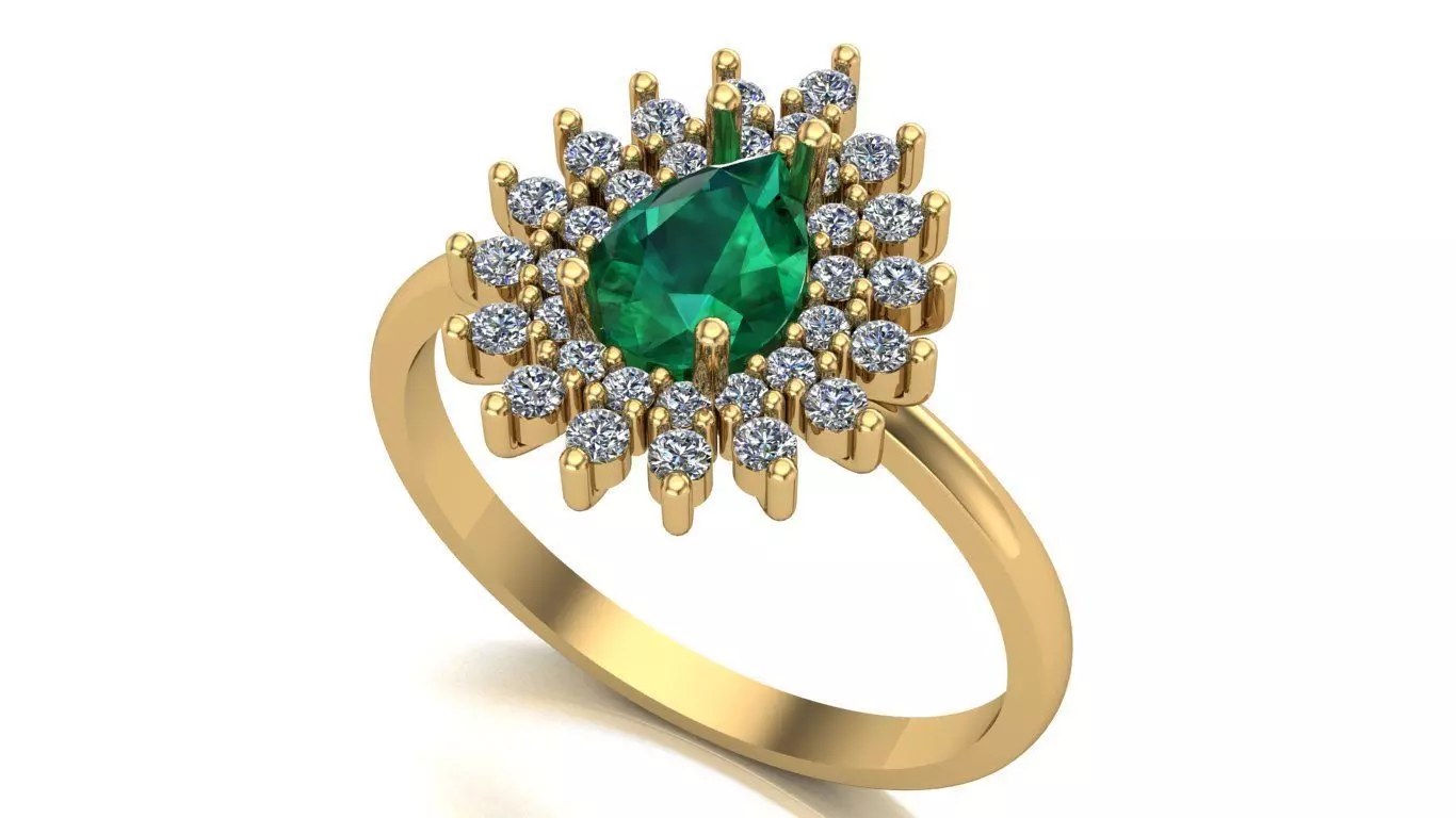 Oval Emerald Ring with Diamond Halo 3D print model