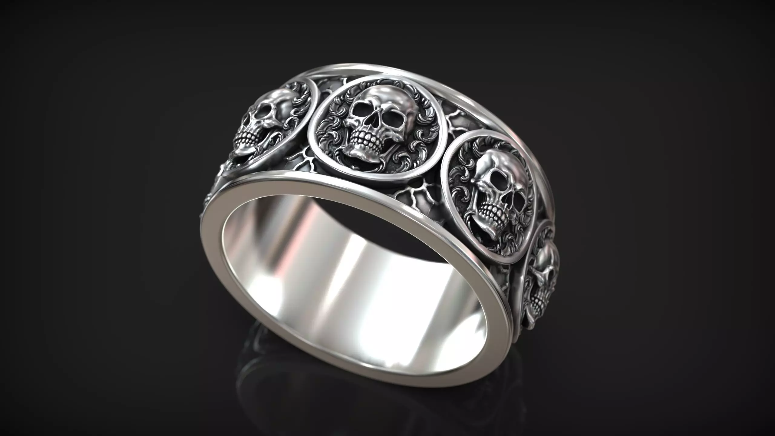 Jolly Roger Pirate Skull Head Gothic Ornate Band 3D print model