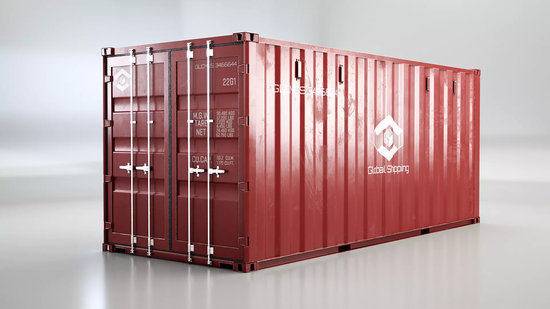 Intermodal Shipping Container 20-foot-long - Red Low-poly 3D model