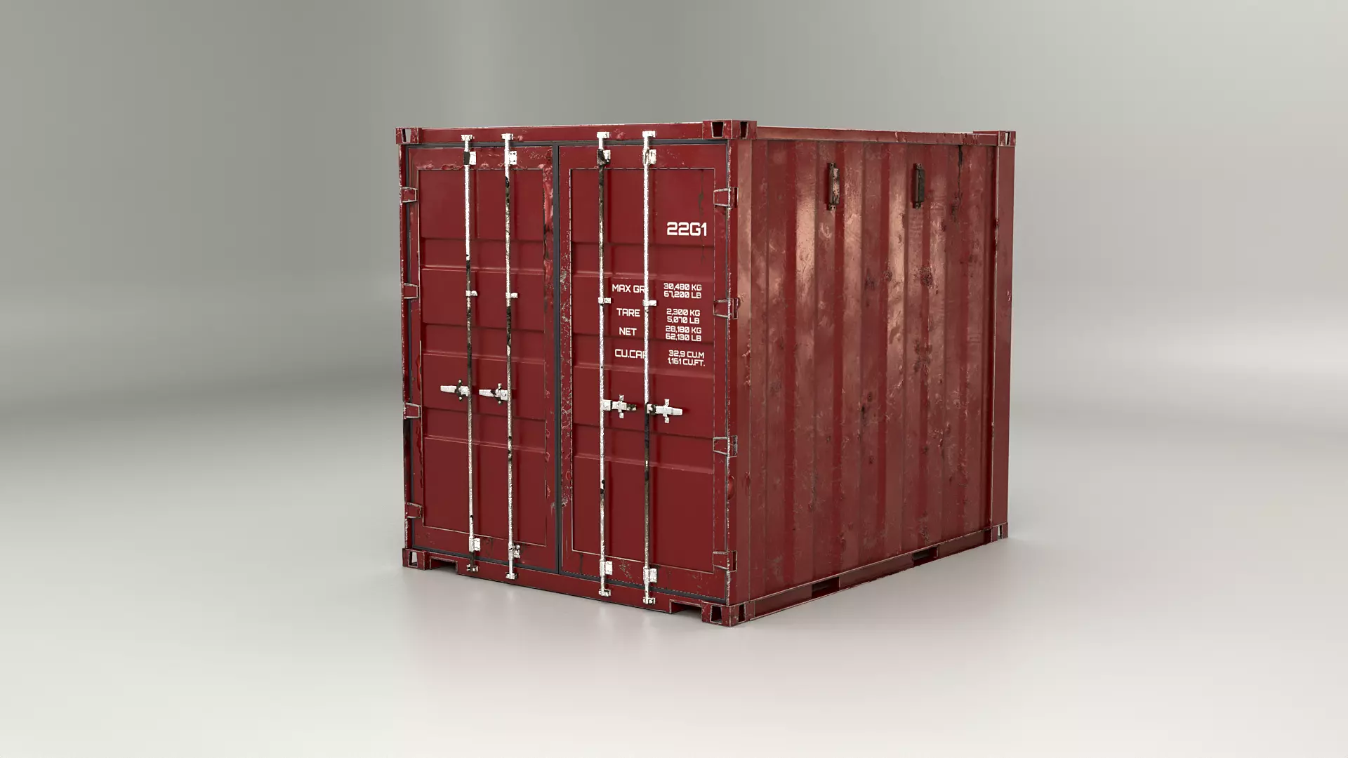Intermodal Shipping Container 10-foot-long Red Aged Low-poly 3D model