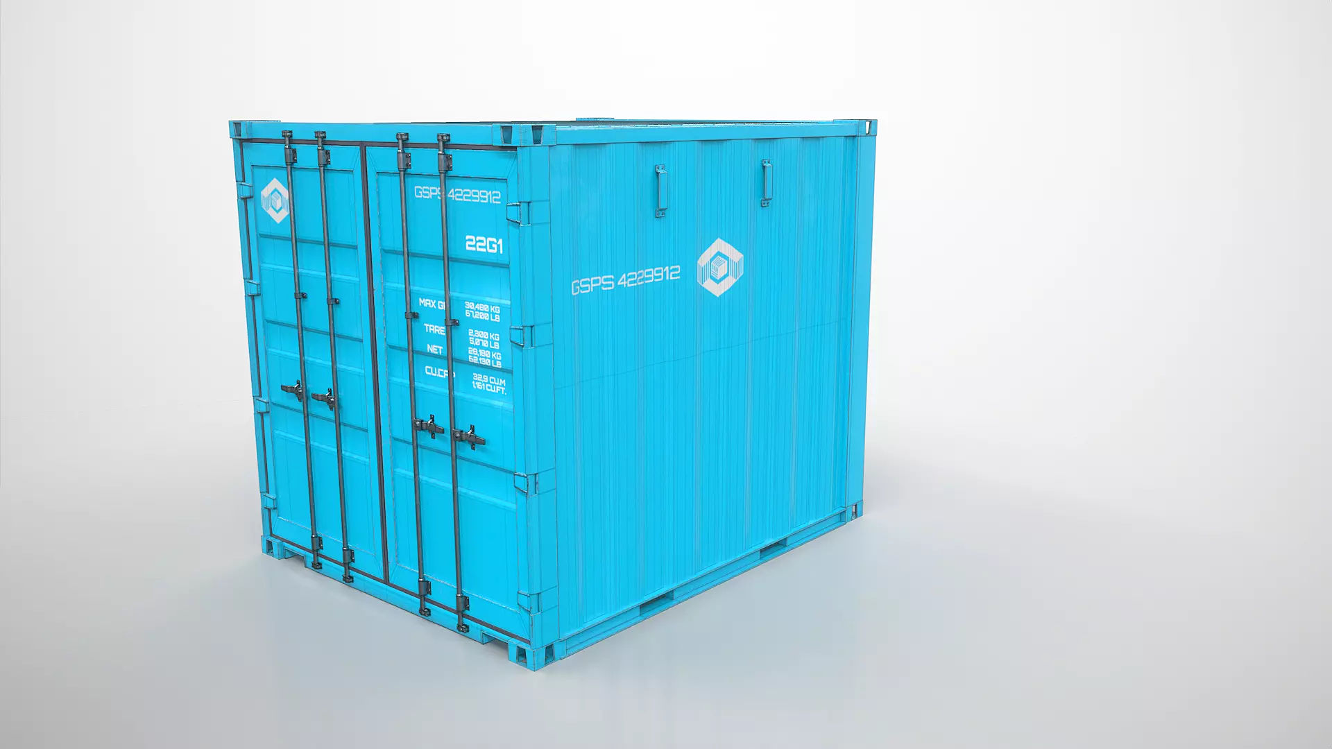 Intermodal Shipping Container 10-foot-long Blue Low-poly 3D model