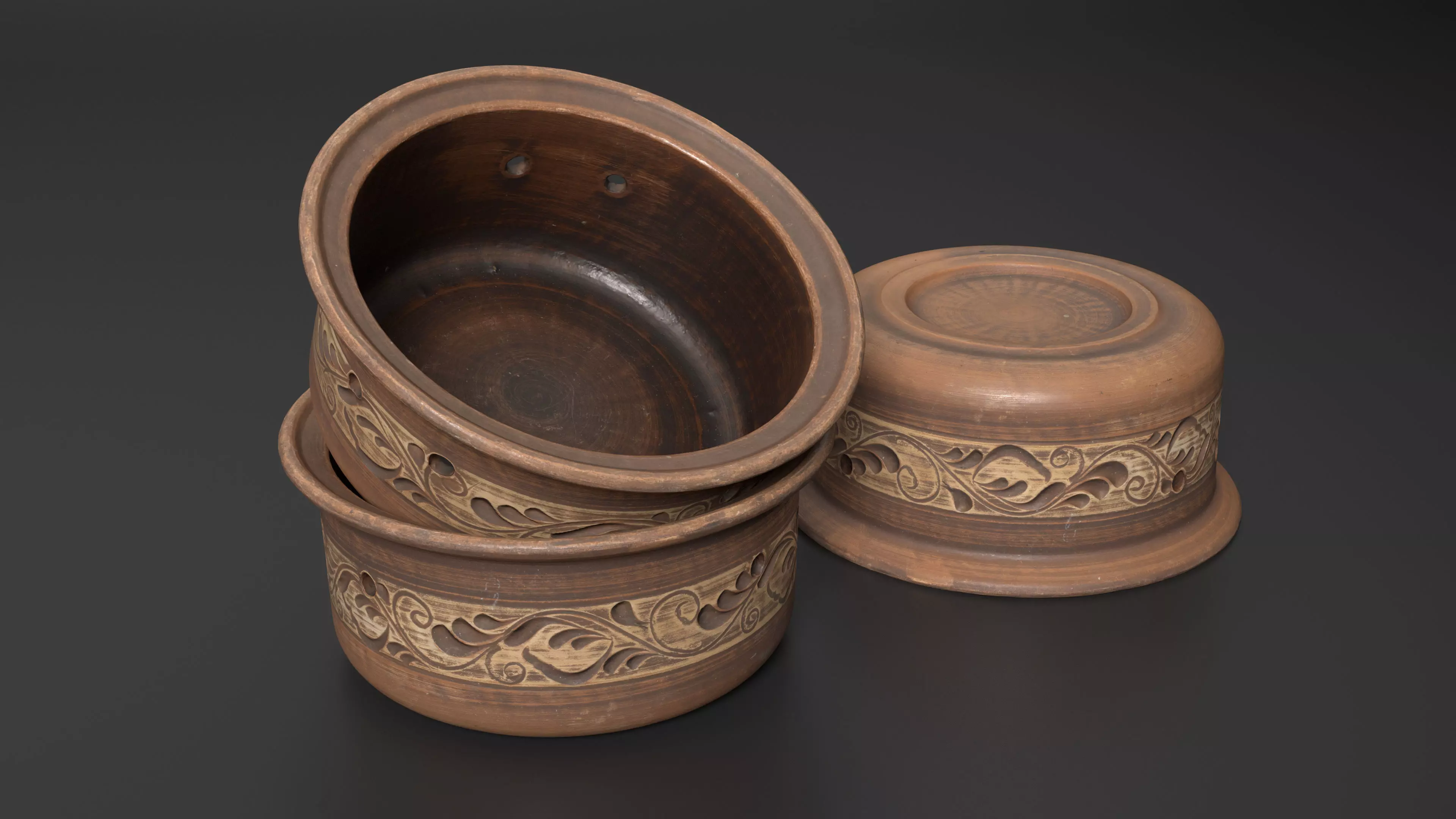 Decorative Clay Pot with Ornamental Pattern Low-poly 3D model