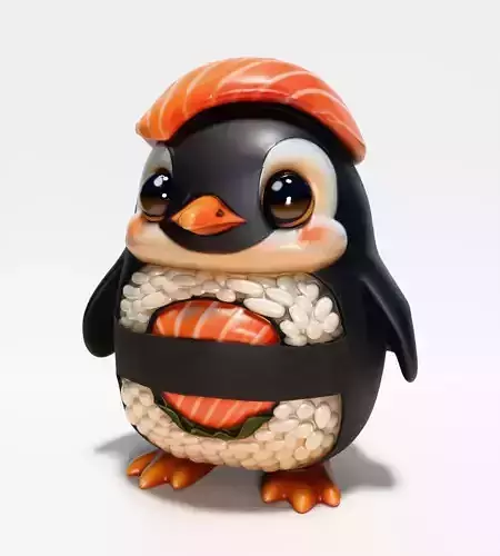 Baby Salmon Sushi Penguin Maki Roll toy 3D print model 3