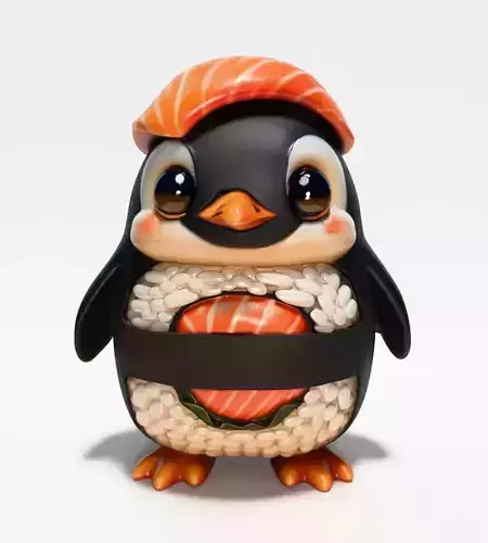 Baby Salmon Sushi Penguin Maki Roll toy 3D print model 2