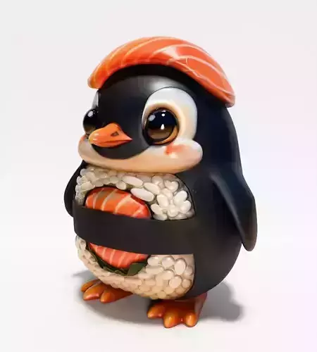 Baby Salmon Sushi Penguin Maki Roll toy 3D print model 4