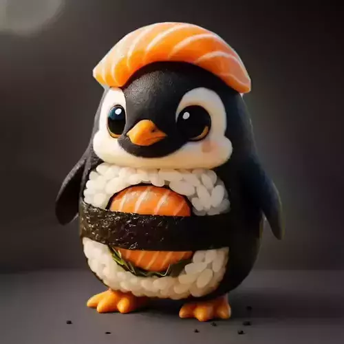 Baby Salmon Sushi Penguin Maki Roll toy 3D print model