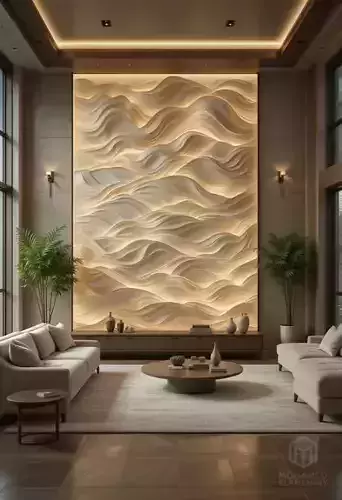 Modern wavey Relief Panel Wall Decor Set STL Mural CNC 356 3D model