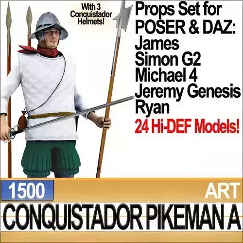 Conquistador Pikeman Props Poser Daz A 1500 3D model